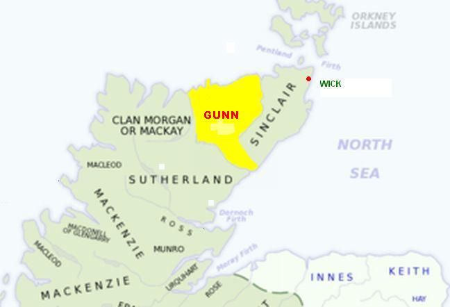 Map showing Gunn clan lands in 
			 									Ulbster, Caithness